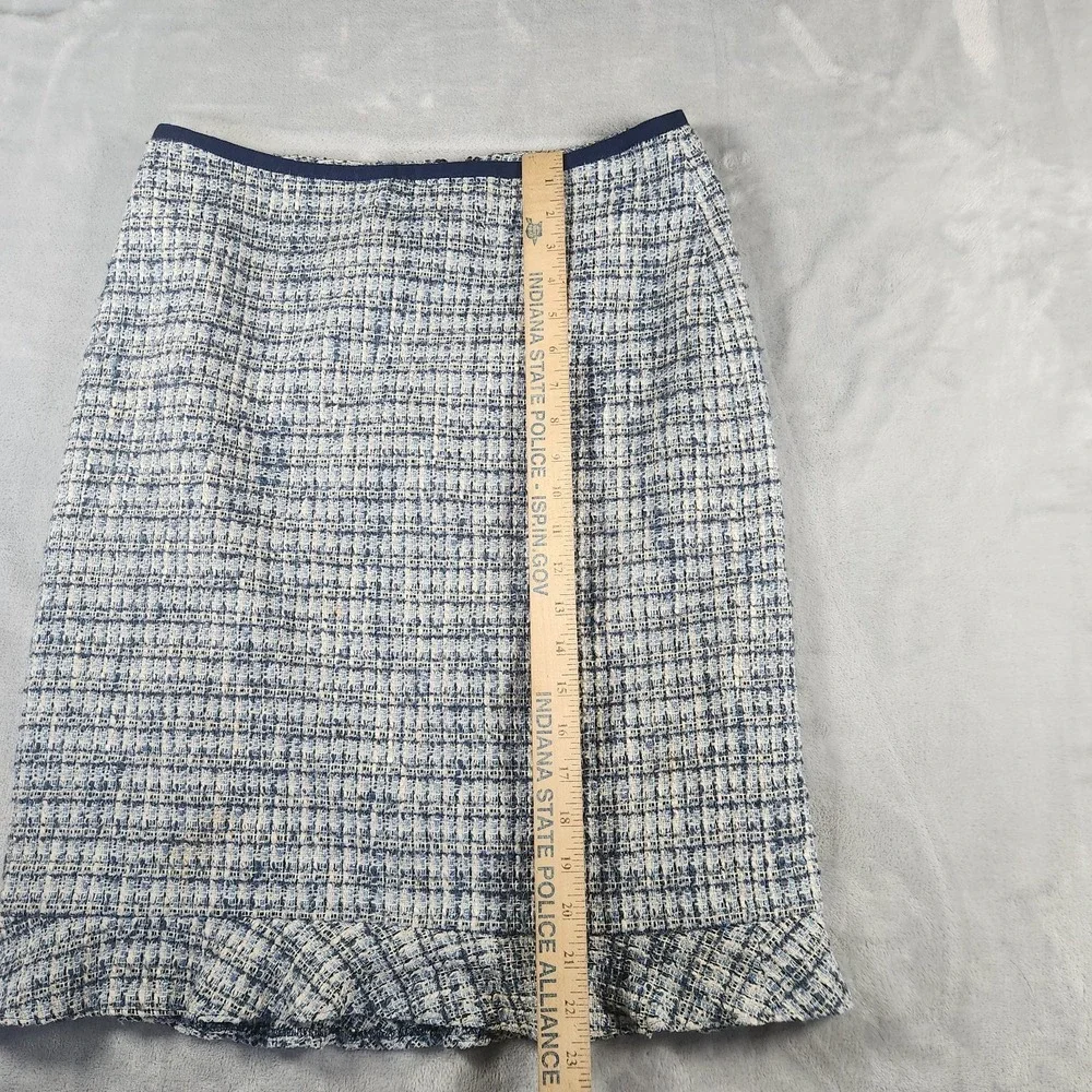 TALBOTS Blue‎ Shimmer Tweed Ruffle-Hem Pencil Skirt Size 6 Business Core Classic